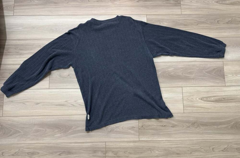 Vintage Bugle Boy Authentics Ribbed Knit V-Neck Sweater — Men's XL, Heather Navy - Picture 4 of 6